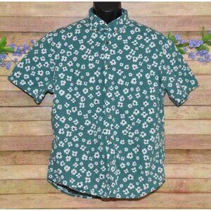 Old Navy Button Shirt Men’s L Green Floral Built In Flex Slim Fit Cotton Beach